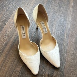 Jimmy Choo White Snake Pumps